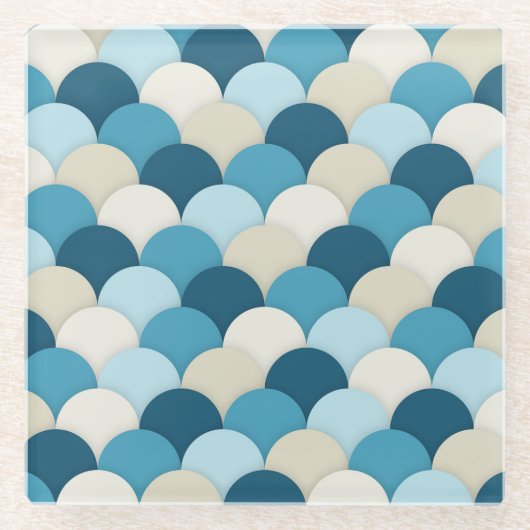 Blauwe Zeemeermin Scallop Patroon Modern nautisch Glazen Onderzetter (Voorkant)