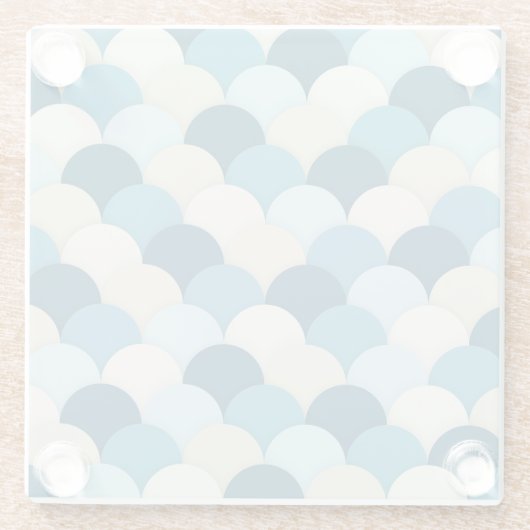 Blauwe Zeemeermin Scallop Patroon Modern nautisch Glazen Onderzetter (Achterkant)