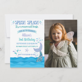 Blauwe Zeemeermin Spetterfeest Verjaardagsfoto Kaart