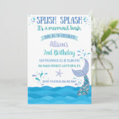 Blauwe Zeemeermin Splash Bash Verjaardagsuitnodigi Kaart (Staand voorkant)
