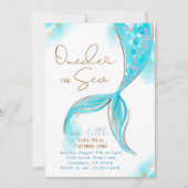 Blauwe Zeemeermin Staart 1e Verjaardag ONEder Het  Kaart (Voorkant)
