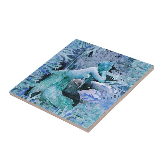 Blauwe Zeemeermin Tegeltje (Zijkant)