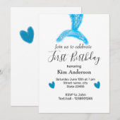 Blauwe Zeemeermin waterverf Hart Voeg naam toe Ver Kaart (Voorkant / Achterkant)