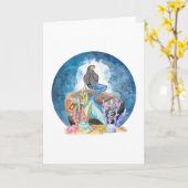 Blauwe Zeemeermin Waterverf Wenskaart Kaart (Gele Bloem)