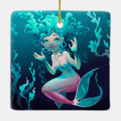 Blauwe Zeemeermin zwemt in de Oceaan Keramisch Ornament (Achterkant)