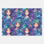 Blauwe zeemeerminnen inpakpapier vel (Voorkant 3)