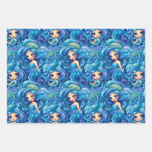 Blauwe zeemeerminnen inpakpapier vel (Voorkant 2)