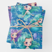 Blauwe zeemeerminnen inpakpapier vel (In situ)