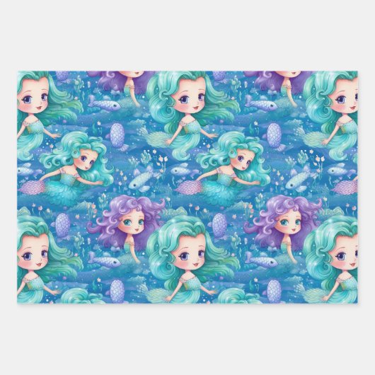 Blauwe zeemeerminnen inpakpapier vel (Voorkant)