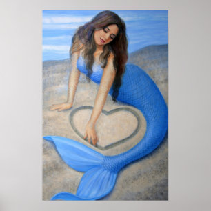 Blauwe Zeemeerminnende Kunst, Hart in de ZandPoste Poster