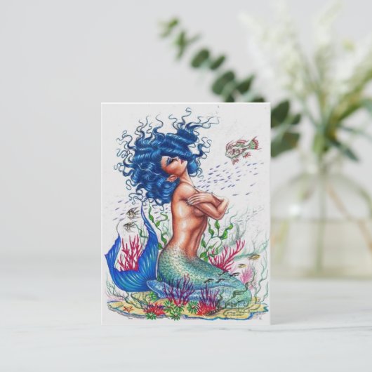 Blauwe zeemeervis briefkaart (Staand voorkant)