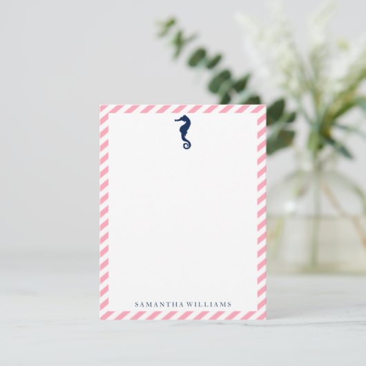 Blauwe Zeepaard op Roze Strepen Notitiekaarten Kaart (Staand voorkant)