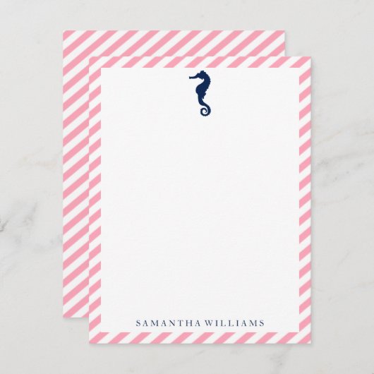 Blauwe Zeepaard op Roze Strepen Notitiekaarten Kaart (Voorkant / Achterkant)