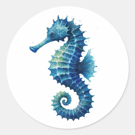 Blauwe Zeepaard Waterverf Ronde Sticker (Voorkant)