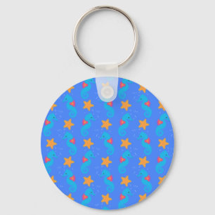 Blauwe Zeepaarden En Zeester Patroon Sleutelhanger