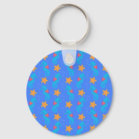 Blauwe Zeepaarden En Zeester Patroon Sleutelhanger (Voorkant)
