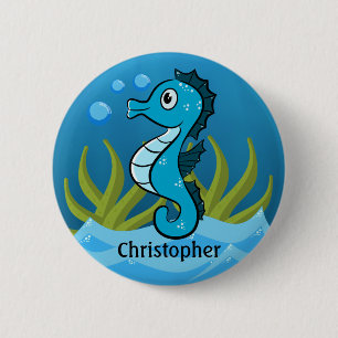 Blauwe Zeepaardje Persoonlijk  Ronde Button 5,7 Cm
