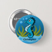 Blauwe Zeepaardje Persoonlijk Ronde Button 5,7 Cm (Voorkant /achterkant)