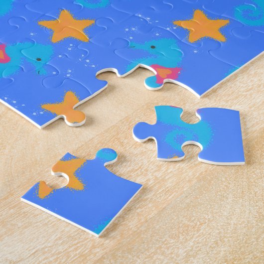 Blauwe zeepaardjes en goudstaarten legpuzzel (Zijkant)