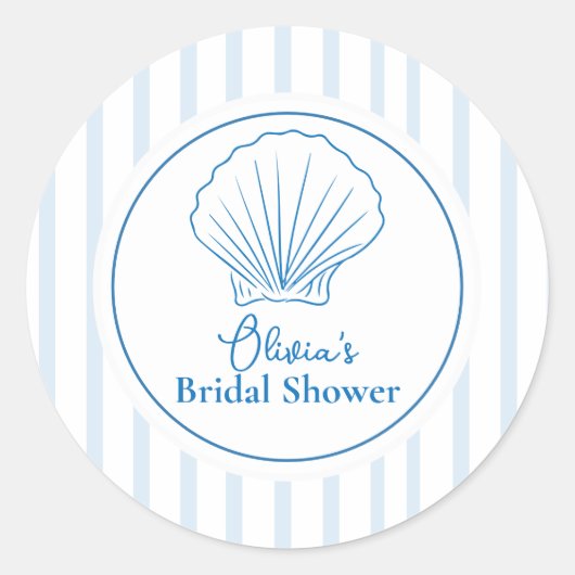 Blauwe Zeeschelp Bruiloftsfeest Ronde Sticker (Voorkant)
