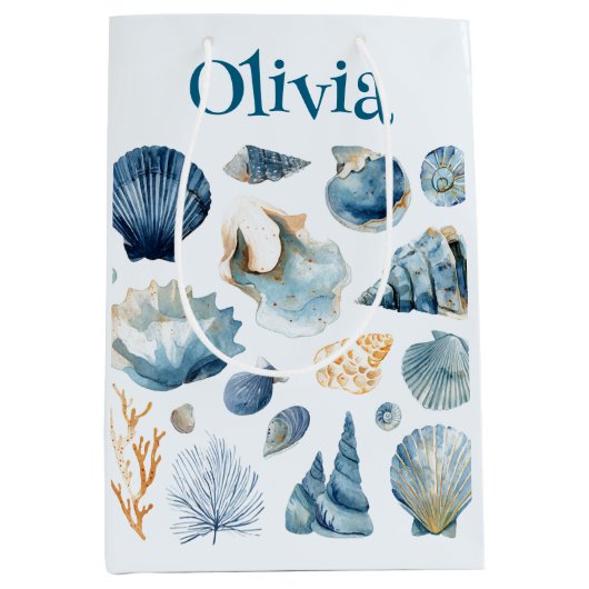 Blauwe Zeeschelp Cadeautas | Aangepaste naam (Voorkant)