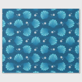 Blauwe zeeschelp en Zee parels Cadeaupapier (Vlak)