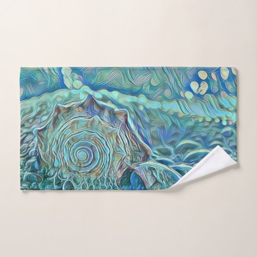 Blauwe zeeschelp in het schuimende zee schilderij bad handdoek (Handdoek)
