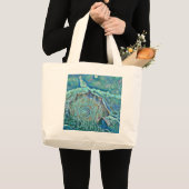 Blauwe zeeschelp in het schuimende zee schilderij grote tote bag (Voorkant (product))