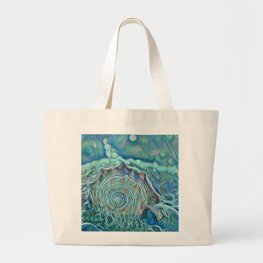 Blauwe zeeschelp in het schuimende zee schilderij grote tote bag (Voorkant)