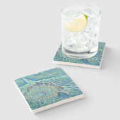 Blauwe zeeschelp in het schuimende zee schilderij stenen onderzetter (Zijkant)