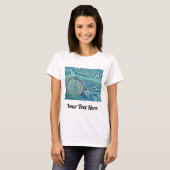 Blauwe zeeschelp in het schuimende zee schilderij t-shirt (Voorkant volledig)