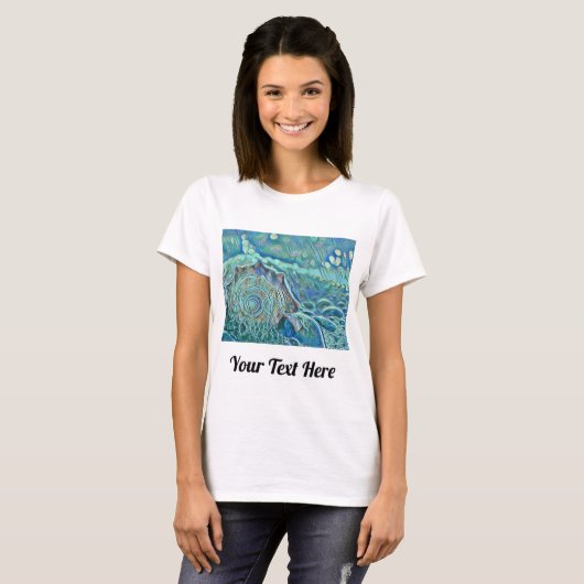 Blauwe zeeschelp in het schuimende zee schilderij t-shirt (Voorkant volledig)