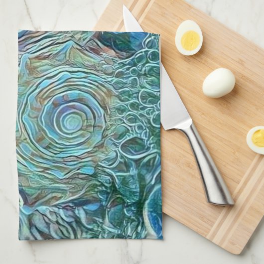 Blauwe zeeschelp in het schuimende zee schilderij theedoek (Quarter Fold)