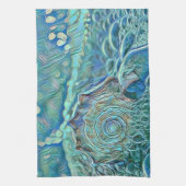 Blauwe zeeschelp in het schuimende zee schilderij theedoek (Verticaal)