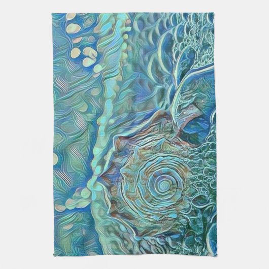 Blauwe zeeschelp in het schuimende zee schilderij theedoek (Verticaal)