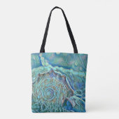 Blauwe zeeschelp in het schuimende zee schilderij tote bag (Achterkant)