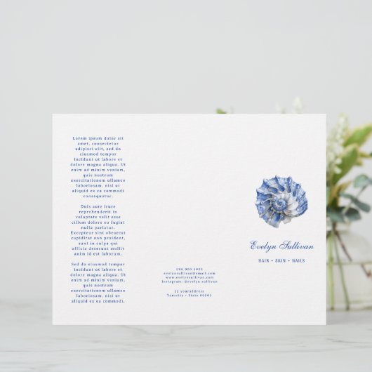 Blauwe zeeschelp logo brochure (Staand voorkant)