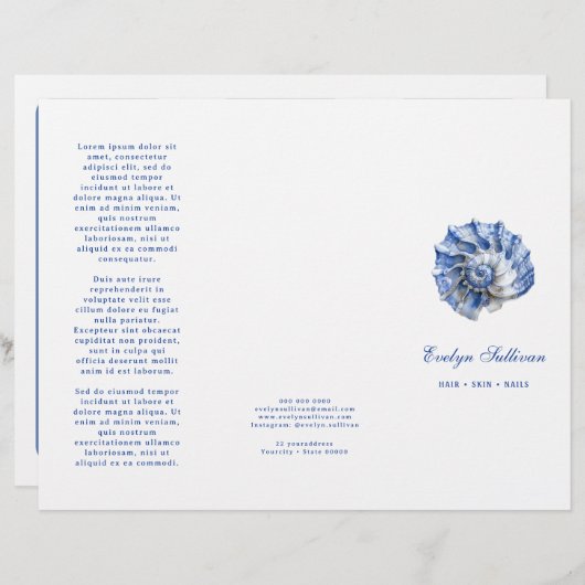 Blauwe zeeschelp logo brochure (Voorkant / Achterkant)