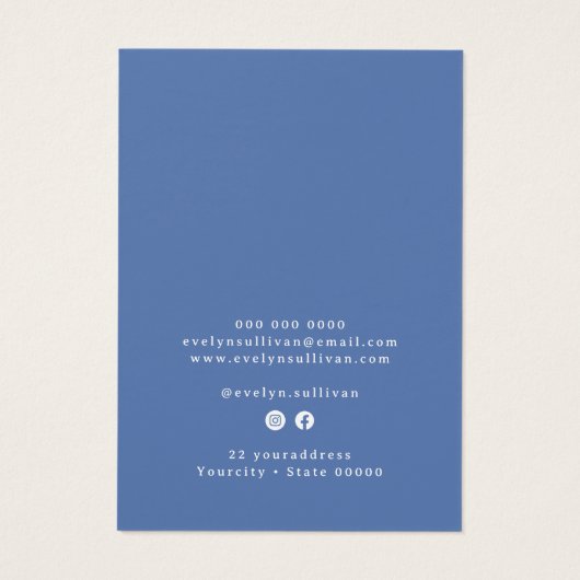 Blauwe zeeschelp logo ketting display kaart (Achterkant)