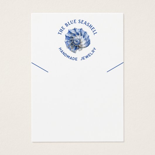 Blauwe zeeschelp logo ketting display kaart (Voorkant)