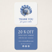 Blauwe zeeschelp logo kortingskaart vierkante visitekaartjes (Voorkant /achterkant)