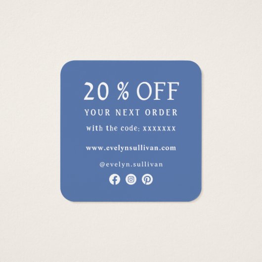 Blauwe zeeschelp logo kortingskaart vierkante visitekaartjes (Achterkant)