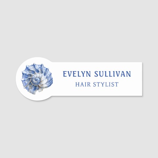Blauwe zeeschelp logo naamplaatje (Voorkant)