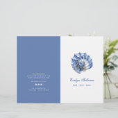 Blauwe zeeschelp logo service menubrochure (Staand voorkant)