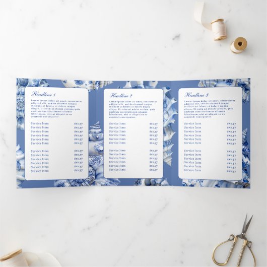 Blauwe Zeeschelp Logo Trifold Brochure Drieluik Kaart (Binnen)