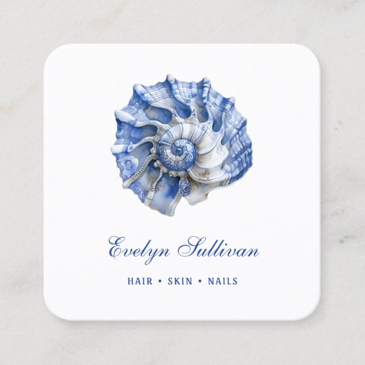Blauwe zeeschelp logo visitekaartje (Voorkant)