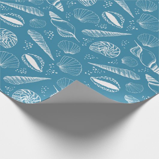 Blauwe zeeschelp oceaan cadeaupapier (Hoek)