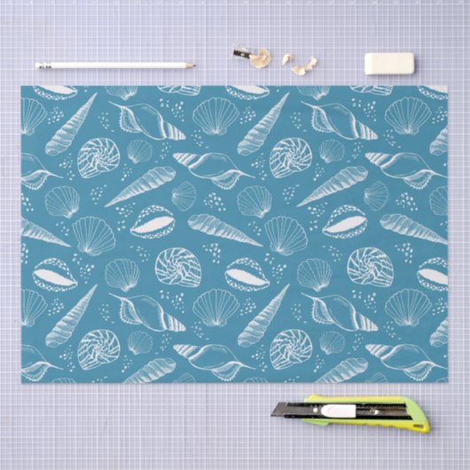Blauwe zeeschelp oceaan tissuepapier (Craft)