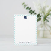 Blauwe zeeschelp op mintgroene strepen bedankkaart kaart (Staand voorkant)