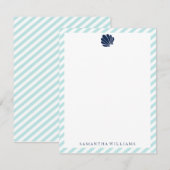 Blauwe zeeschelp op mintgroene strepen bedankkaart kaart (Voorkant / Achterkant)